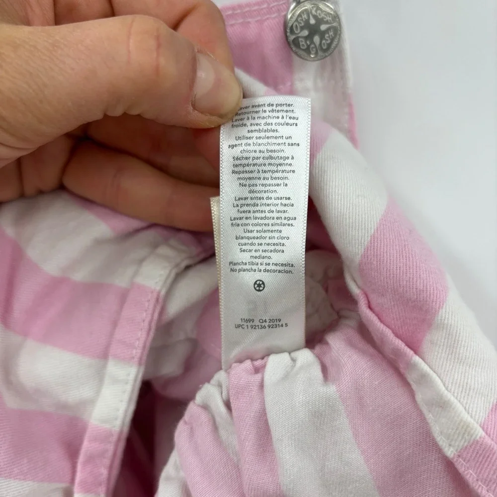 OshKosh B'gosh Overall Dress Kids 5T Pink White Striped Denim Hickory Preppy